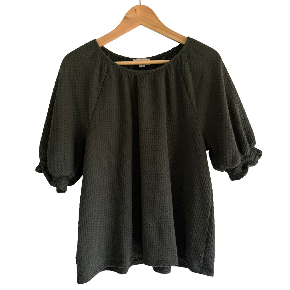 Loft Outlet Womens Large Olive Green Textured Puff Sleeve Blouse Knit Top